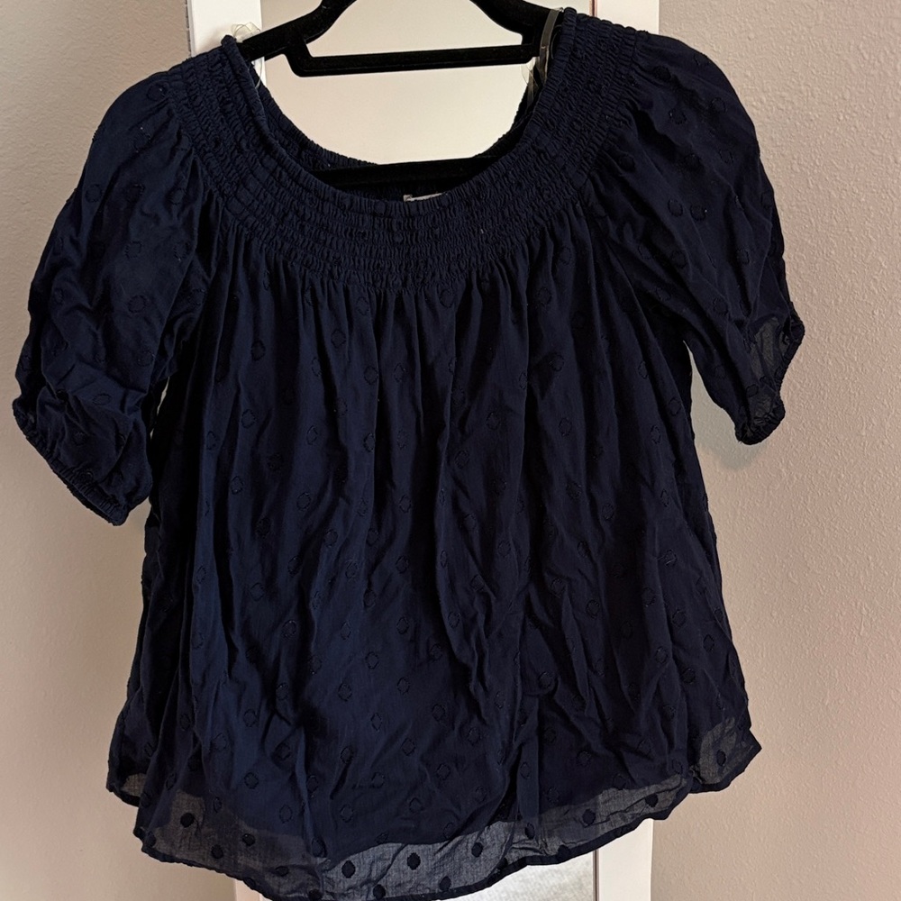 Crown & Ivy Navy Smocked Blouse